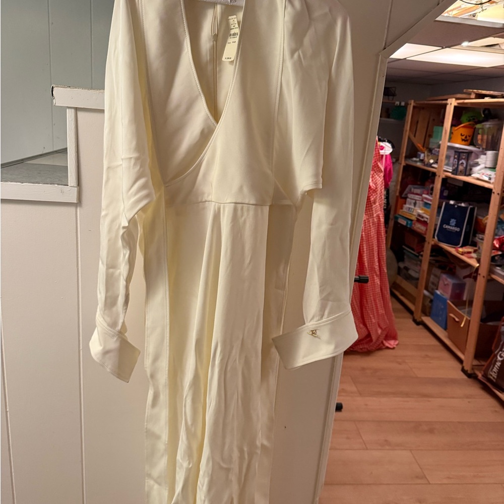 Victoria Beckham Cream Wrap Midi Dress - Picture 3 of 12